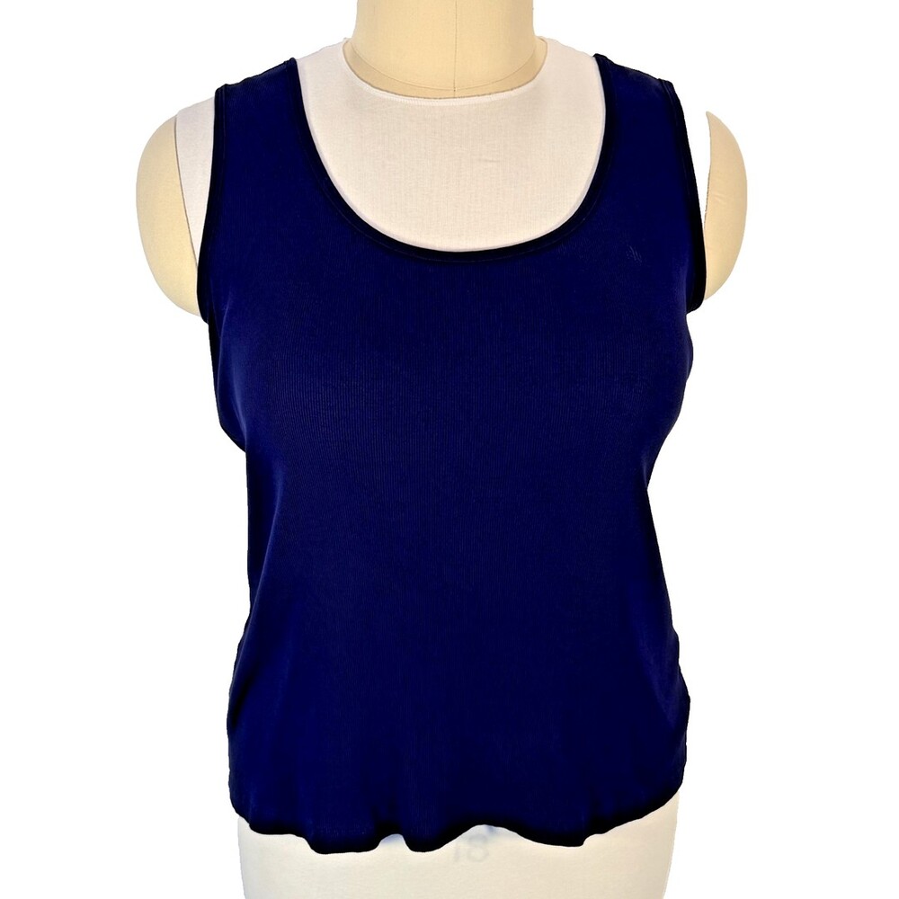 Lauren Ralph Lauren Tank Top Womens 2X Navy Blue Mini Ribbed Scoop Boat Neck